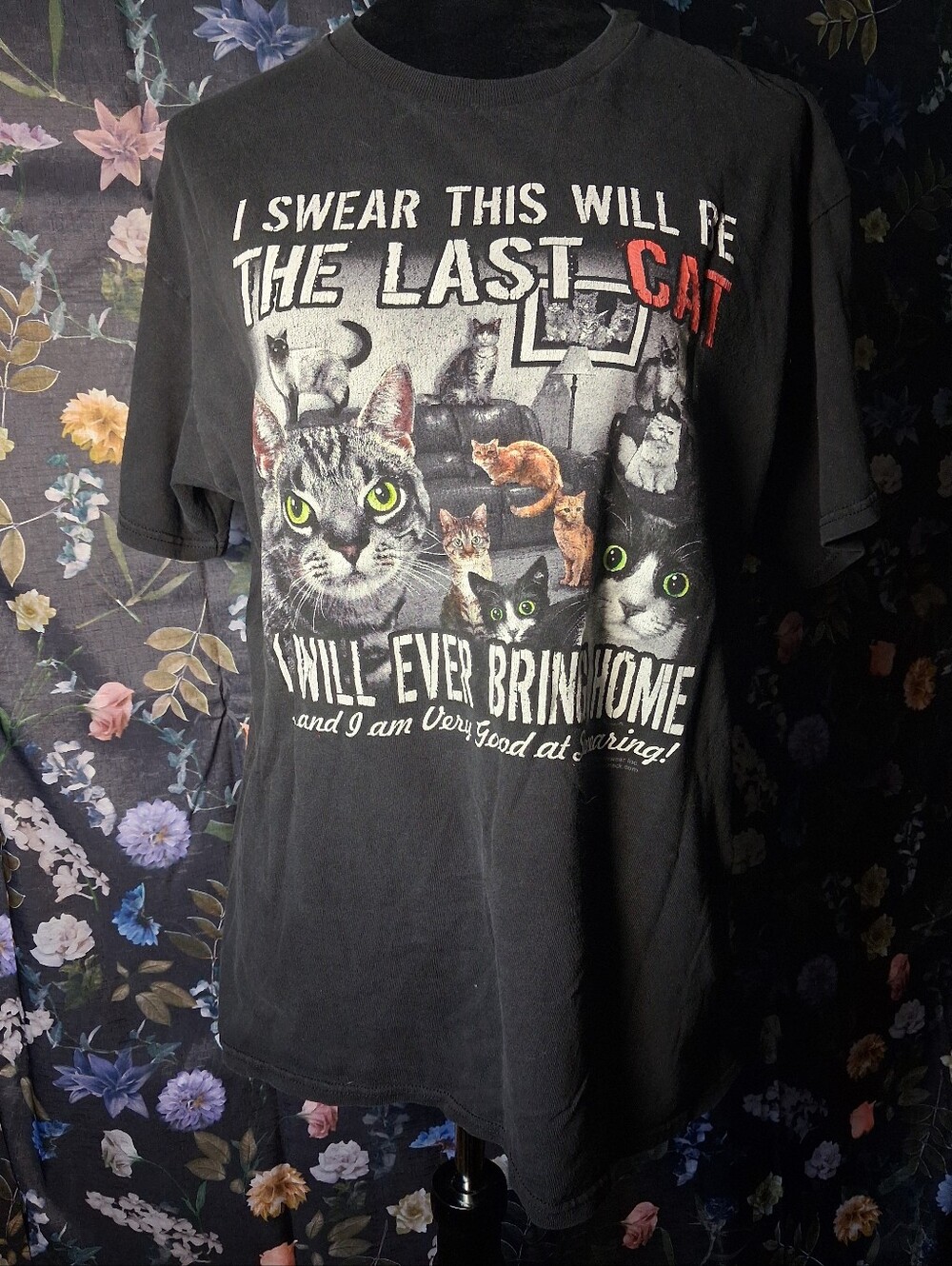 Delta Black Cat Graphic Tee with Multicolor Cat Illustrations